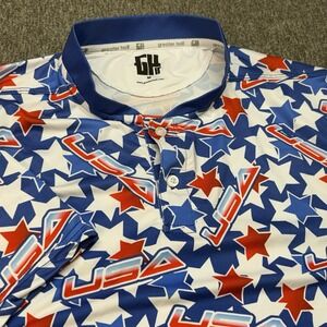 Greater Half Polo Shirt Mens Medium USA Patriotic Blade Collar Short Sleeve Golf